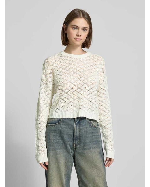 ONLY White Regular Fit Strickpullover Mit Lochstrickmuster Modell 'Miami'