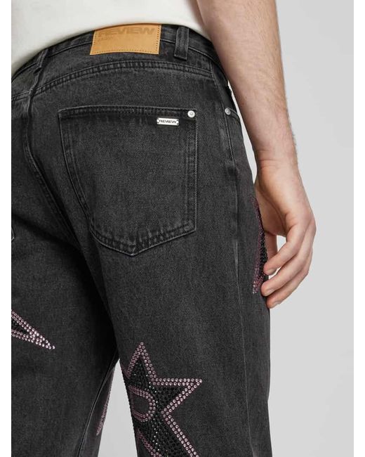Review Baggy Fit Jeans mit Ziersteinbesatz in Black für Herren