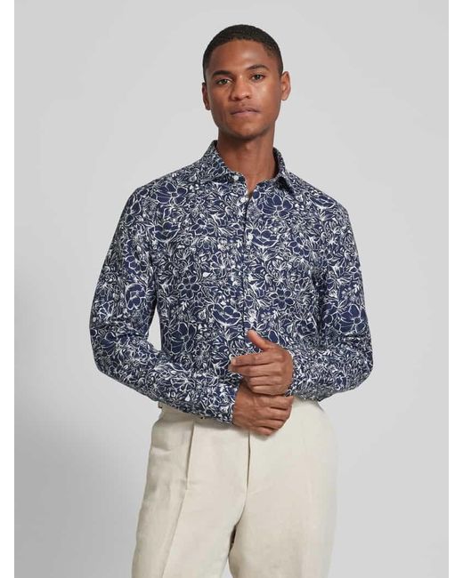 Seidensticker Slim Fit Business-Hemd aus Leinen mit Allover-Muster in Blue für Herren