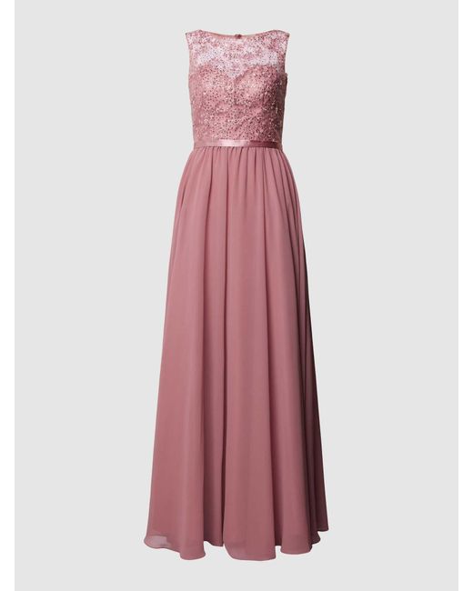 Luxuar Pink Abendkleid mit floralem Stitching