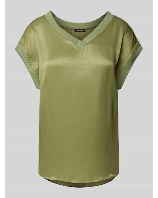 MORE&MORE Green Relaxed Fit Blusenshirt mit V-Ausschnitt