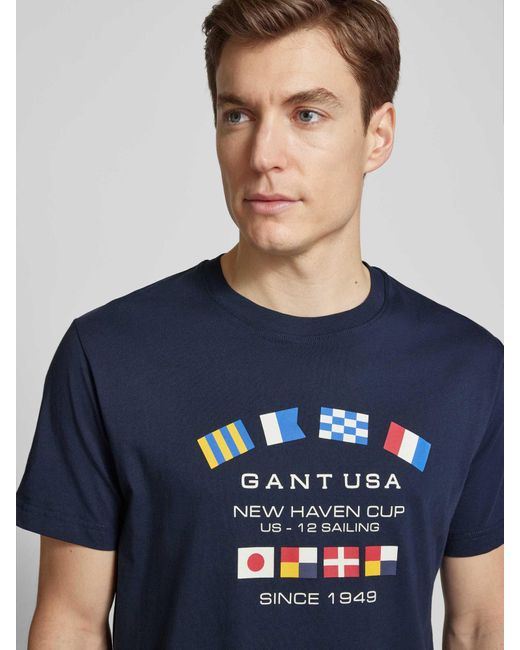 Gant T-shirt Met Labeldetails in het Blue voor heren