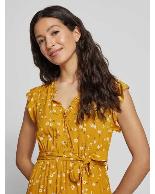 Apricot Yellow Knielanges Kleid mit V-Ausschnitt
