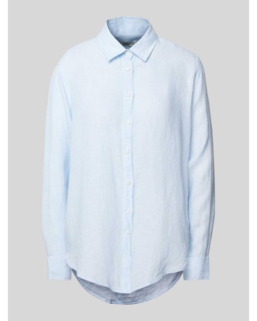 0039 Italy Regular Fit Overhemdblouse Van Linnen Met Doorknoopsluiting in het Blue