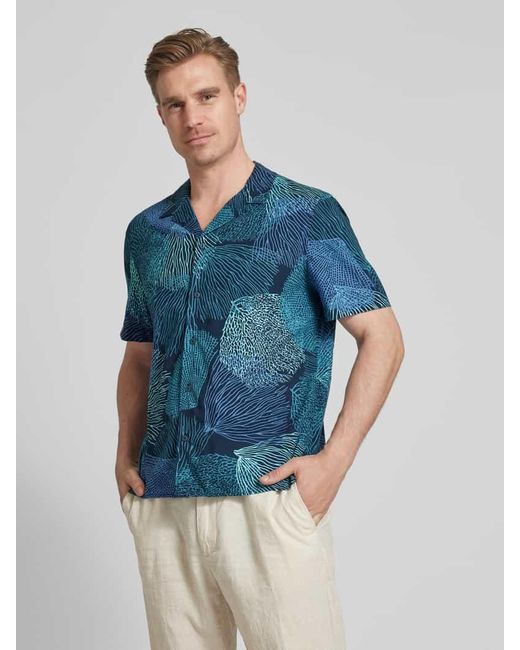 S.oliver Resort Fit Freizeithemd mit Allover-Print Modell 'Big Coral' in Blue für Herren