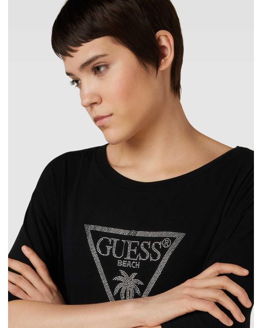 Guess Black T-Shirt mit Label-Print Modell 'COULISSE'