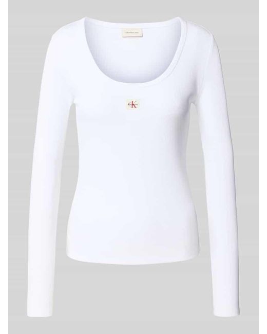 Calvin Klein White Longsleeve mit Label-Detail