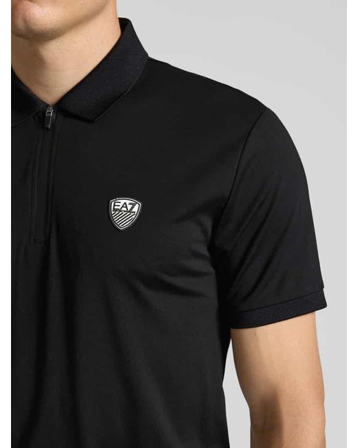 EA7 Regular Fit Poloshirt mit Reißverschluss und Label-Patch in Black für Herren