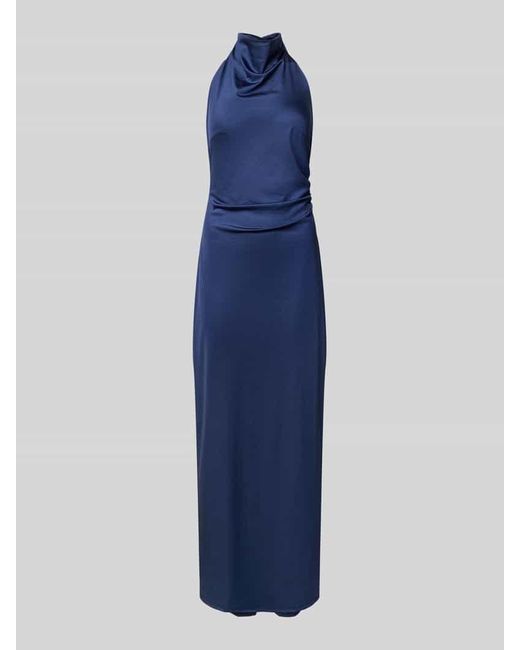 Swing Blue Abendkleid mit Stehkragen und rückseitigem Knopfverschluss