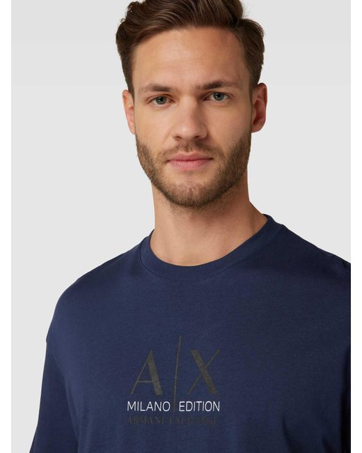 Armani Exchange Comfort Fit T-shirt Met Labelprint in het Blue voor heren