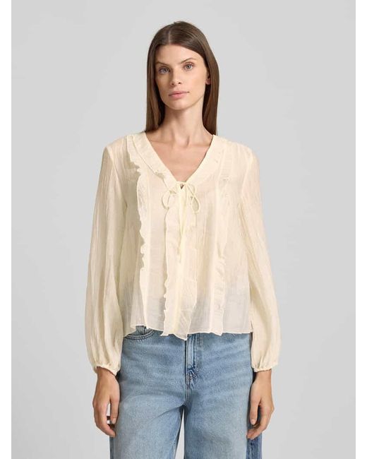Zero Natural Regular Fit Bluse mit V-Ausschnitt und Schnürung