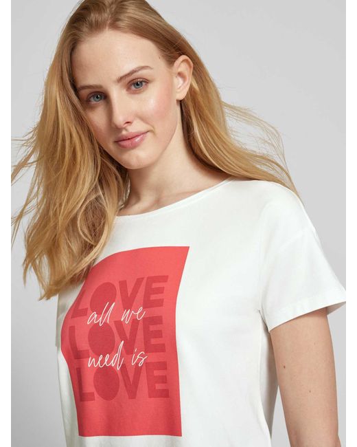 Comma, T-shirt Met Statementprint in het Multicolor