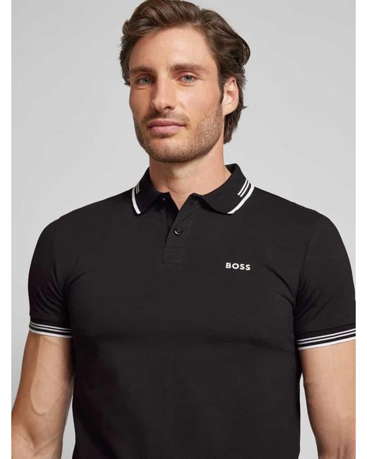 Boss Slim Fit Poloshirt mit Label-Print Modell 'Paul' in Black für Herren