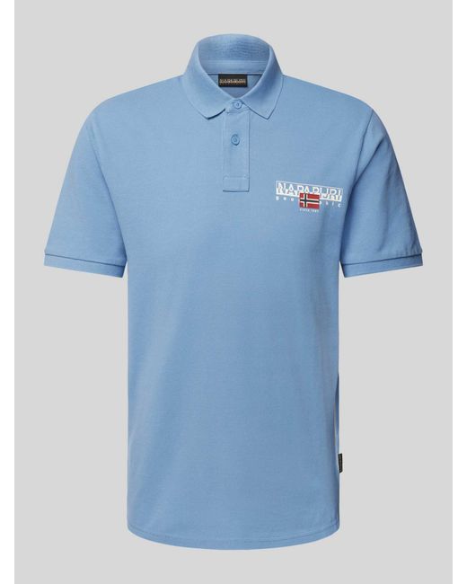 Napapijri Slim Fit Poloshirt Met Labelprint in het Blue voor heren