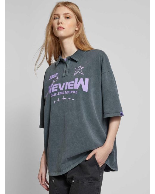 Review Oversized Poloshirt Met Labelprint in het Gray
