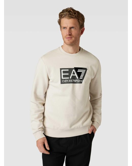 EA7 Sweatshirt mit Label-Print Modell 'FELPA' in Natural für Herren