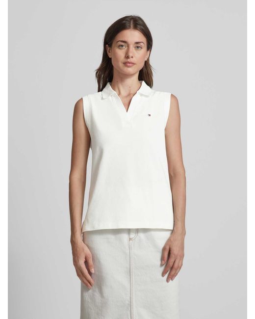 Tommy Hilfiger White Relaxed Fit Poloshirt mit Label-Stitching und V-Ausschnitt