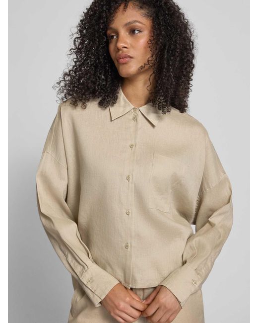 Drykorn Relaxed Fit Linnen Blouse Met Borstzak, Model 'Namida' in het Natural