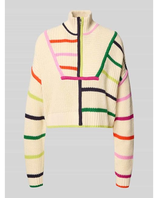 Staud Multicolor Cropped Strickpullover mit Stehkragen
