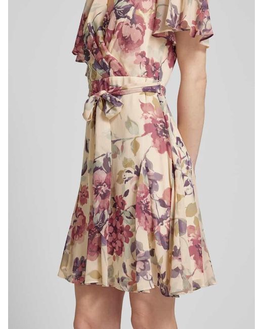 Lauren by Ralph Lauren Pink Knielanges Kleid mit floralem Print Modell 'WANDELLA'