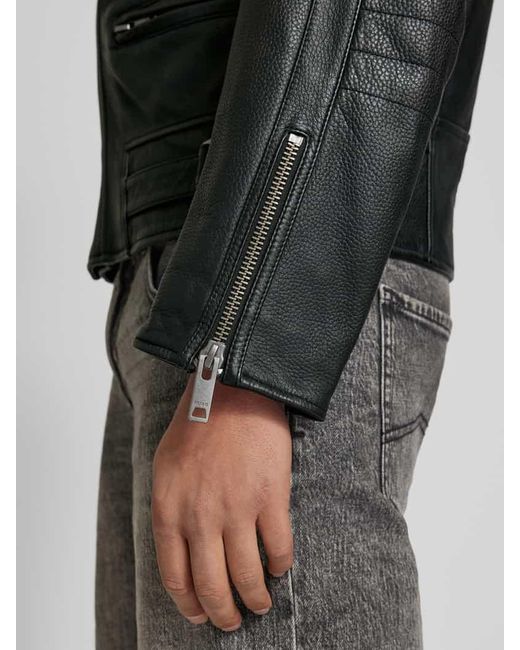 HUGO Lederjacke mit Reißverschlusstaschen Modell 'Lewis' in Black für Herren