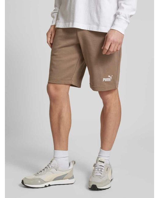 PUMA Regular Fit Sweatshorts mit Label-Stitching in Natural für Herren