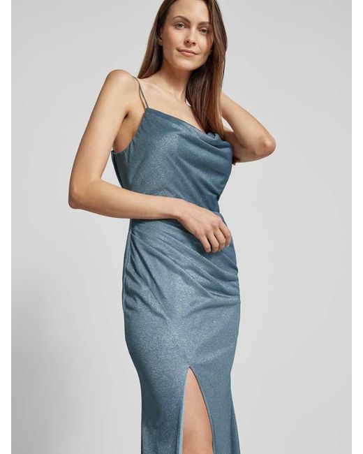 Luxuar Blue Abendkleid mit Wasserfall-Ausschnitt