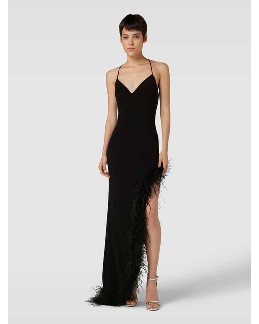 Luxuar Black Abendkleid mit Federbesatz