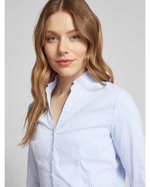 MORE&MORE Slim Fit Overhemdblouse Met Opstaande Kraag in het Blue