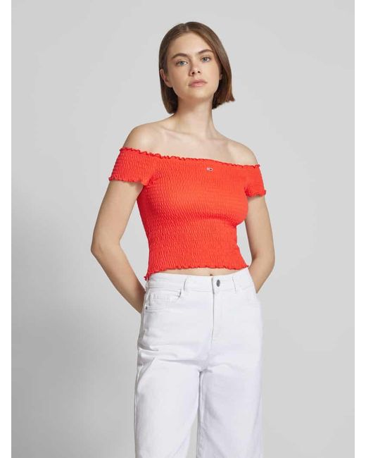 Tommy Hilfiger Red Slim Fit Crop Top mit gesmokten Einsätzen