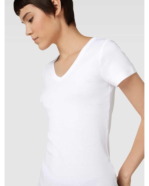 Esprit White T-Shirt mit abgerundetem V-Ausschnitt