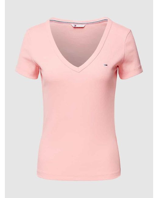 Tommy Hilfiger Pink T-Shirt mit Label-Stitching