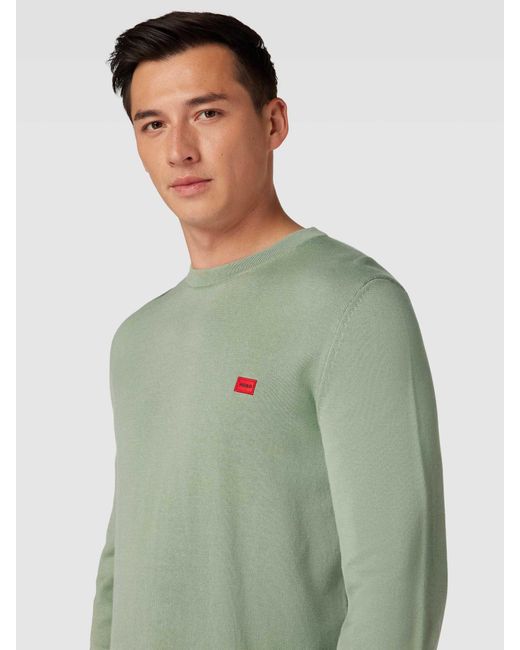 HUGO Gebreide Pullover Met Labelstitching in het Green voor heren