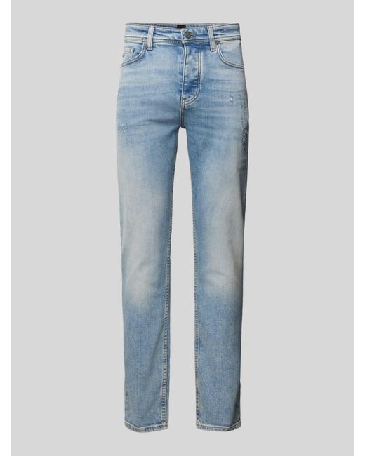 Boss Tapered Fit Jeans im Destroyed-Look Modell 'TABER' in Blue für Herren