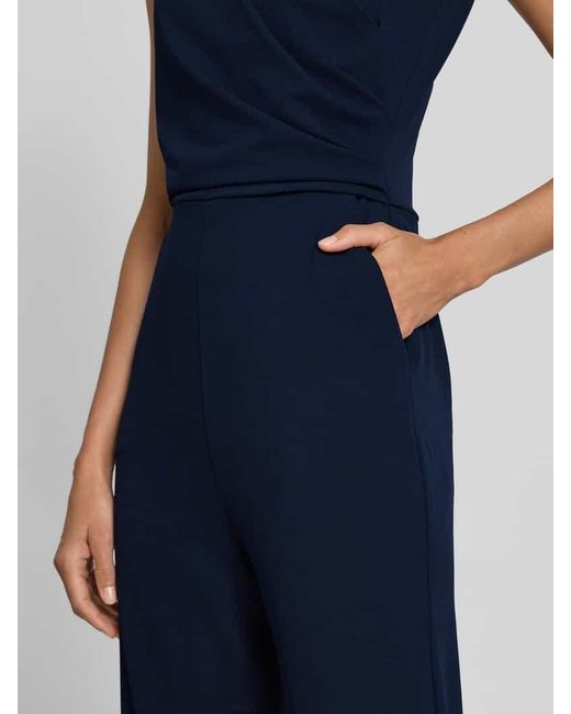 Swing Blue Jumpsuit mit Rundhalsausschnitt und Raffungen