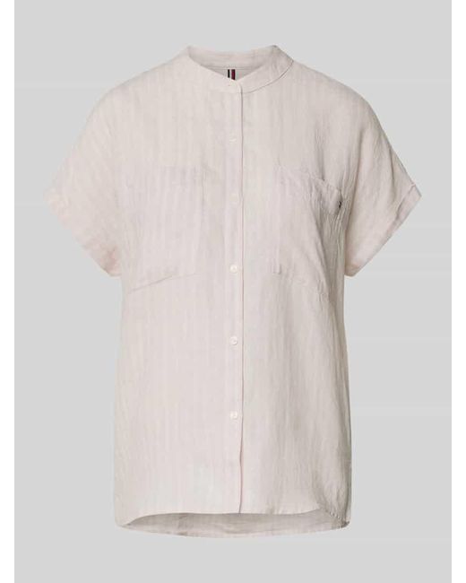 Tommy Hilfiger Natural Relaxed Fit Leinenbluse mit kurzen Ärmeln