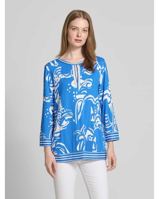 Marc Cain Blue Regular Fit Bluse mit Schlüsselloch-Ausschnitt