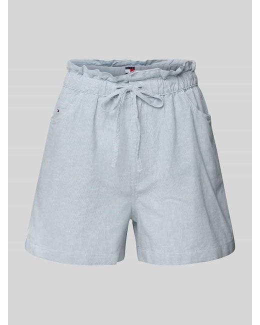 Tommy Hilfiger Blue Regular Fit Paperbag-Shorts aus Baumwoll-Leinen-Mix