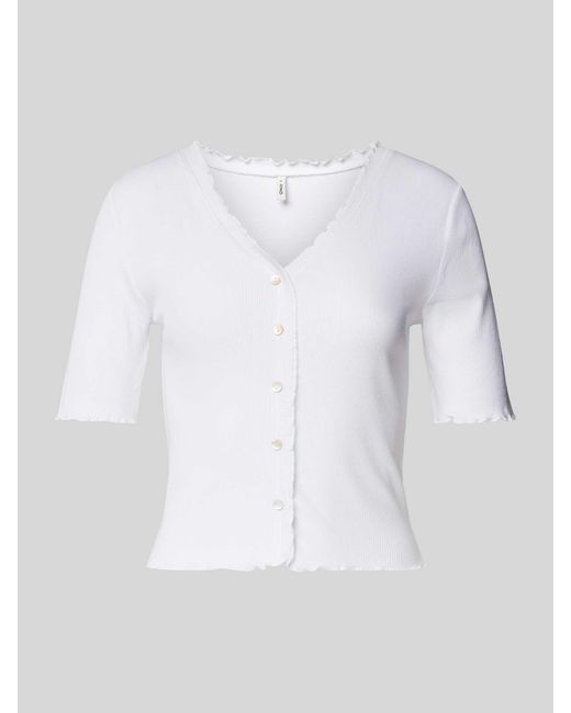 ONLY White T-Shirt mit Knopfleiste Modell 'LAILA'