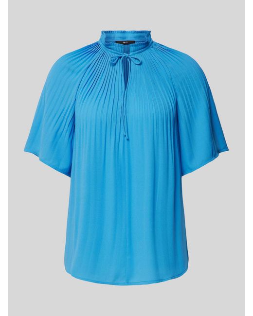 Zero Blue Bluse mit Stehkragen und Schnürung