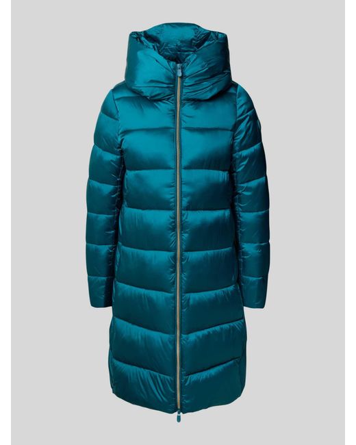 Save The Duck Gewatteerde Lange Jas Met Opstaande Kraag, Model 'Lysa' in het Blue