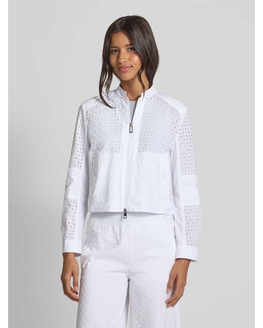Marc Cain White Blouson Mit Lochstickerei Und Zweiwege-Reißverschluss