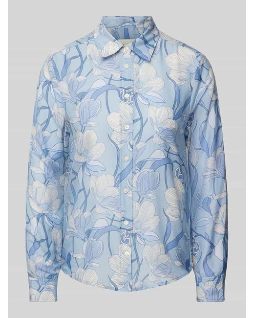 Gant Blue Regular Fit Hemdbluse mit Allover-Muster Modell 'MAGNOLIA'