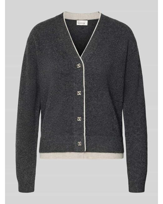 My Essential Wardrobe Black Cardigan aus Wolle mit V-Ausschnitt Modell 'Tracy'