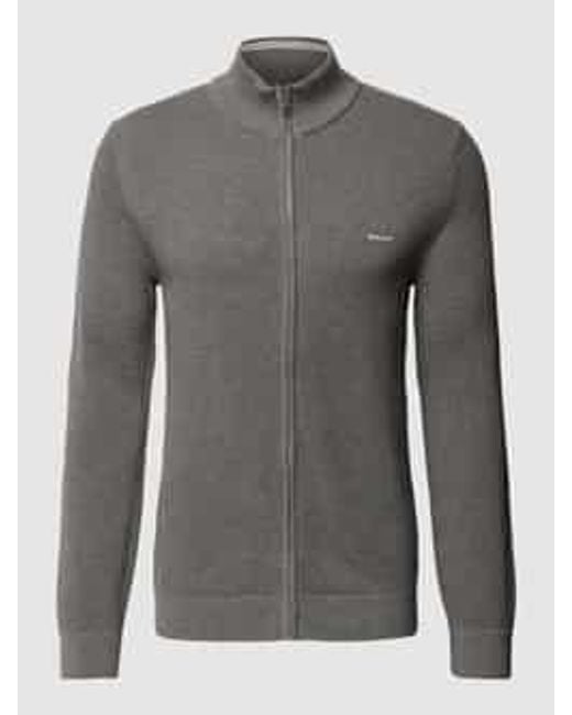 Gant Gebreid Jack Met Labelstitching, Model 'Pique' in het Gray voor heren