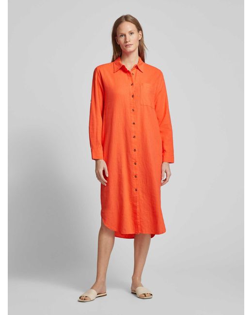 Freequent Orange Leinenkleid mit durchgehender Knopfleiste Modell 'Lava'