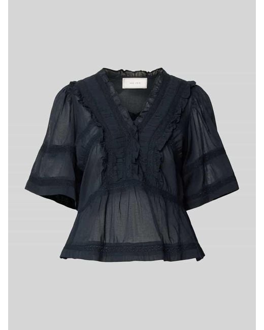 Neo Noir Blue Regular Fit Bluse mit V-Ausschnitt Modell 'Evienne'