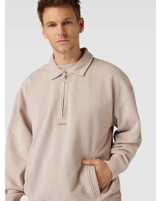 HUGO Oversized Sweatshirt mit Polokragen Modell 'Dunoche' in Natural für Herren