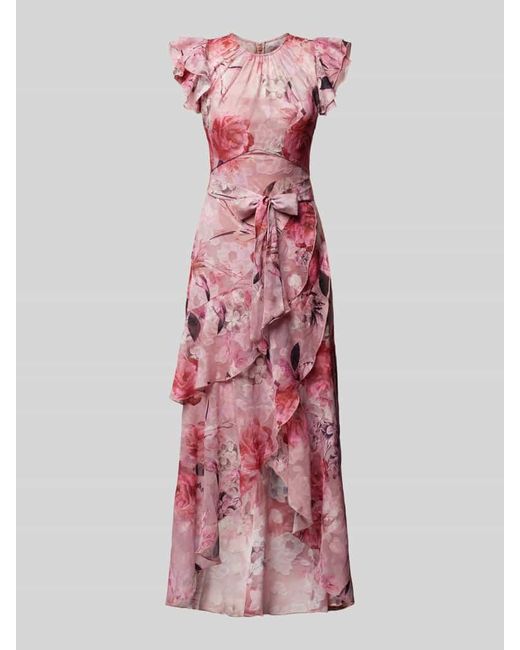 Lipsy Pink Abendkleid mit floralem Muster und Volants