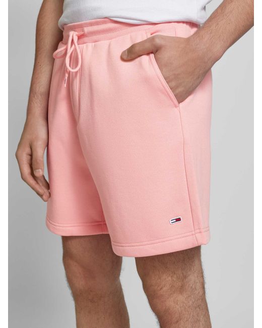 Tommy Hilfiger Regular Fit Sweatshorts mit Logo-Patch Modell 'BEACH' in Pink für Herren